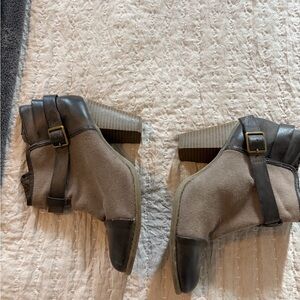 LC Lauren Conrad Taupe Canvas and Dark Brown Leather Ankle Booties